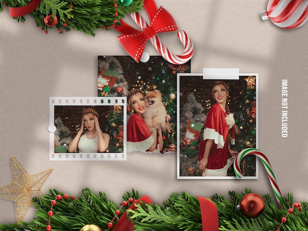 Maquete de moodboard realista e minimalista ou maquete de moldura de papel para feliz natal e feliz ano novo