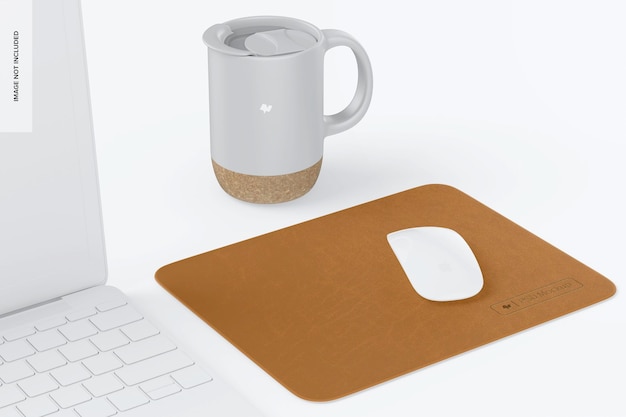 Maquete de mouse pad de couro retangular, perspectiva