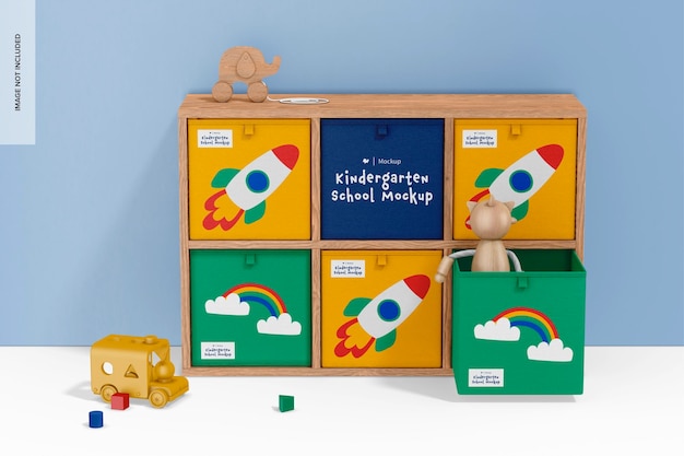 Maquete de organizador de prateleira infantil com brinquedos