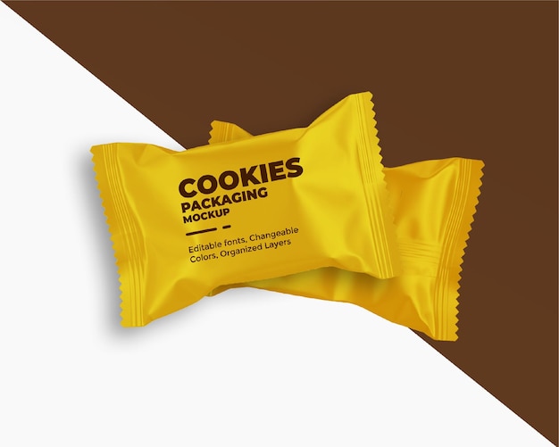 PSD maquete de pacote de biscoitos maquete de pacote de comida maquete de pacote de chocolate