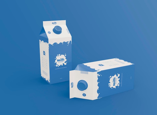 Maquete de pacote tetra de leite 3d com dois leites