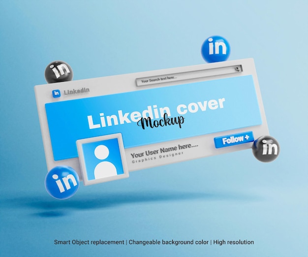 Maquete de página de capa do Linkedin ou maquete de postagem de capa do LinkedIn 3D