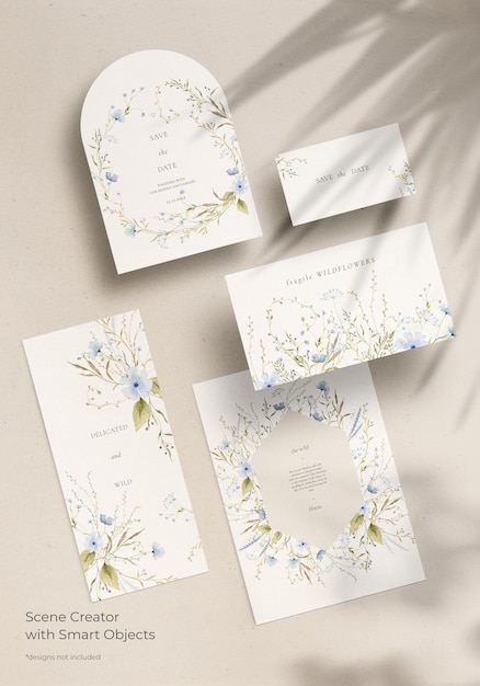 Maquete de papelaria de casamento elegante em cores suaves