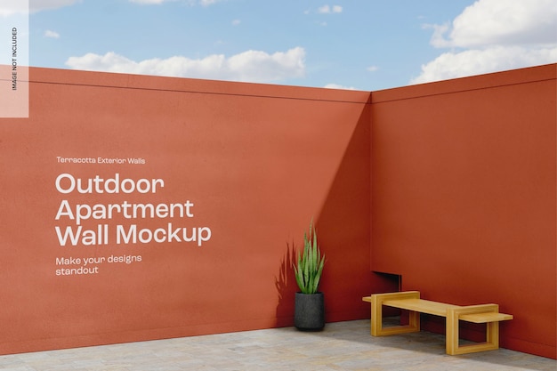 Maquete de parede de apartamento ao ar livre, vista direita