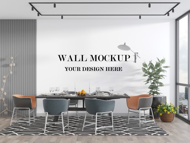 Maquete de parede de sala de jantar elegante visualização em 3d