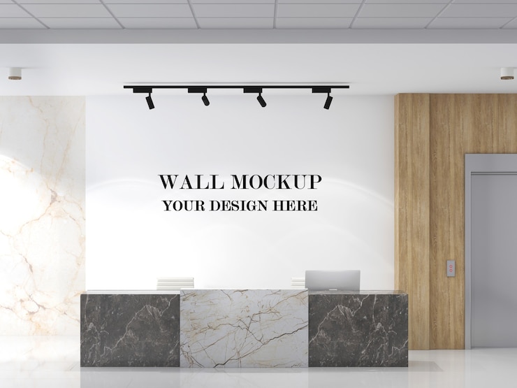PSD maquete de parede em recepção moderna com design minimalista