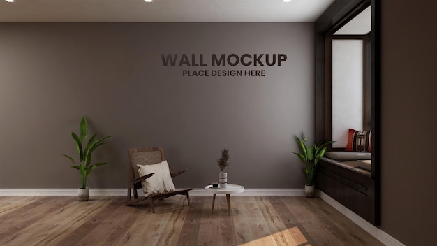 Maquete de parede em uma elegante sala de estar minimalista com design de interiores 3d