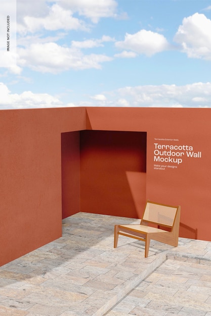 Maquete de parede externa de terracota, vista de alto ângulo
