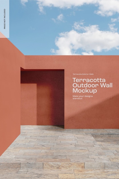 Maquete de parede externa de terracota, vista esquerda