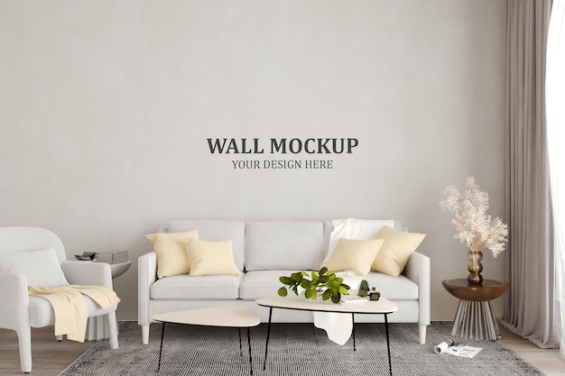 Maquete de parede interior com sofá