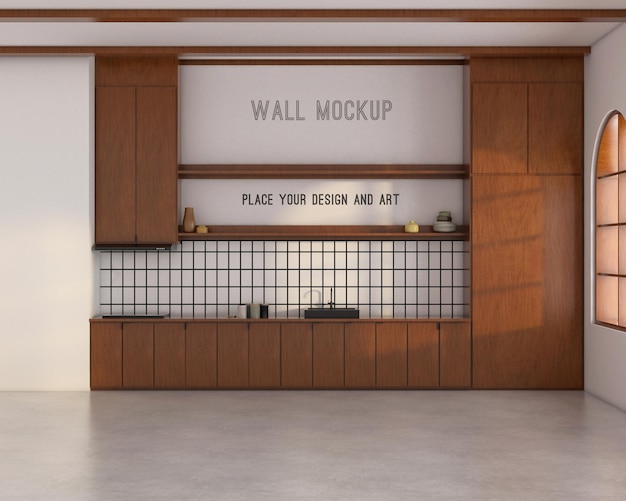 Maquete de parede na cozinha com estilo da metade do século