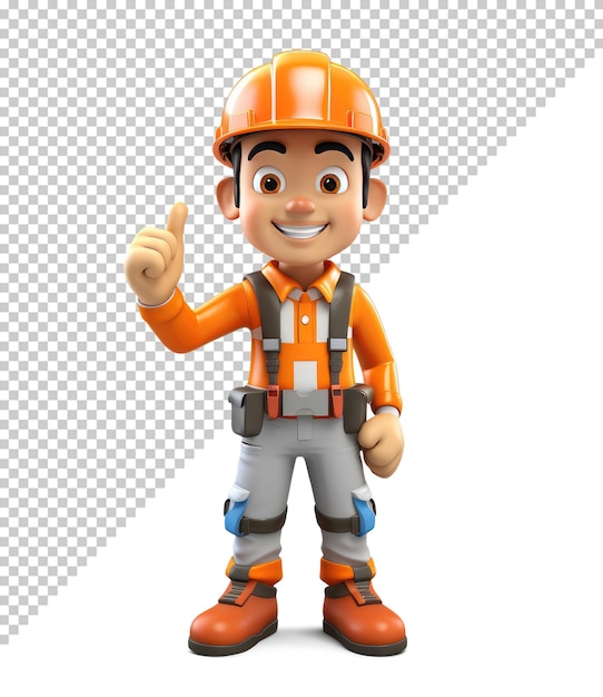 PSD maquete de personagem de trabalhador da construção civil de desenho animado 3d
