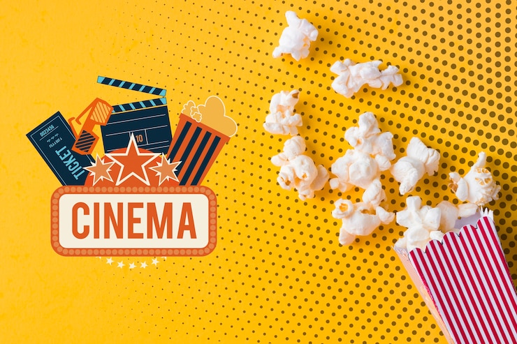 PSD maquete de pipoca e cinema plana leigos