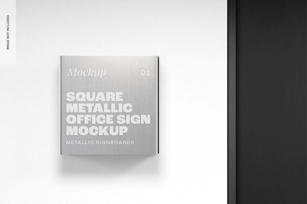 Maquete de placa de escritório quadrada metálica, vista frontal
