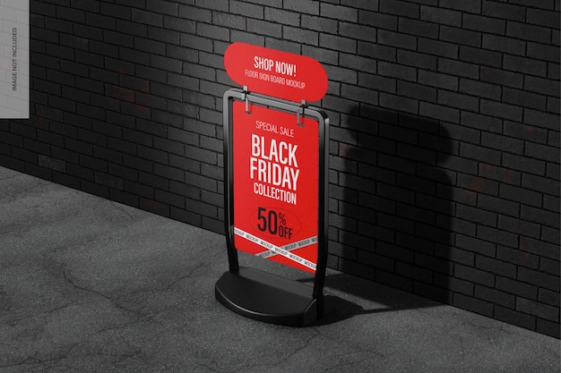 Maquete de placa de sinalização de piso da black friday, perspectiva