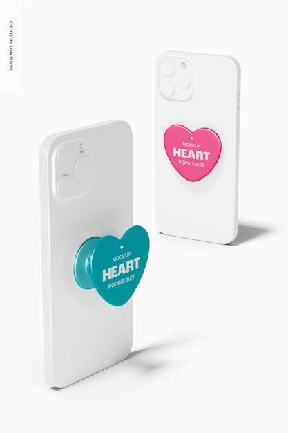 Maquete de Popsockets em forma de coração, em smartphone