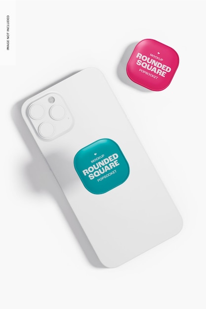 Maquete de popsockets quadrados de borda arredondada, vista superior