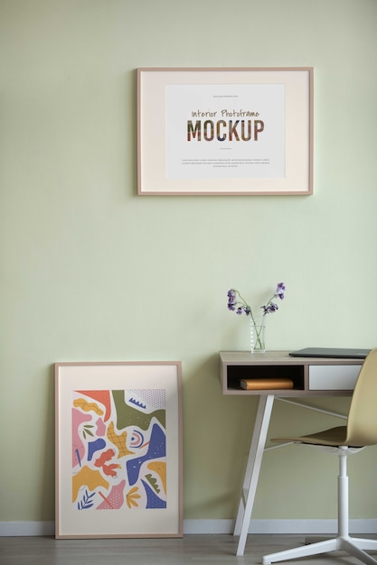 Maquete de porta-retratos com decoração de quarto interior
