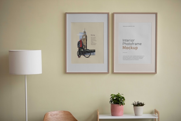 Maquete de porta-retratos com decoração de quarto interior