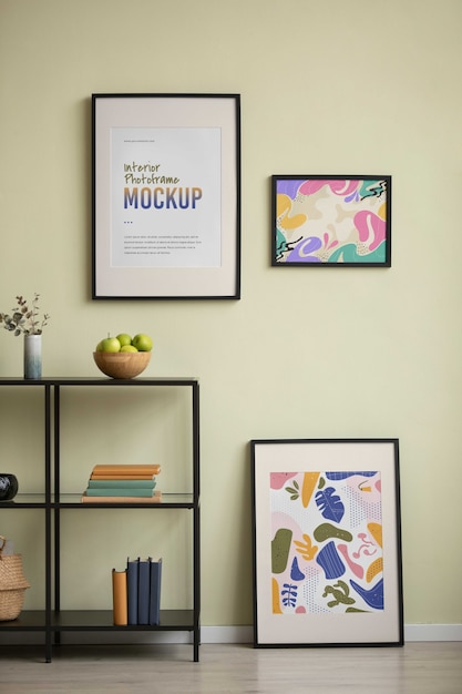 Maquete de porta-retratos com decoração de quarto