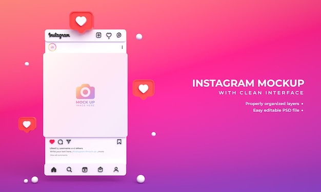 PSD maquete de post do instagram para mídia social com interface de luz 3d mínima e feed do instagram