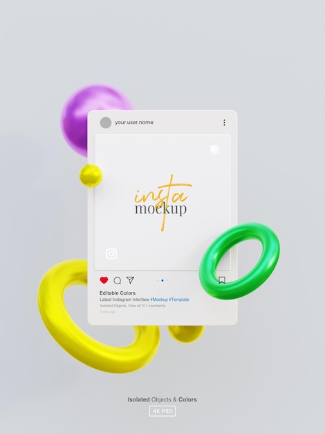 Maquete de postagem 3d do instagram com modelo de interface isolado