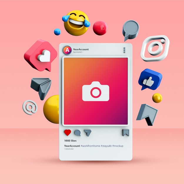 PSD maquete de postagem de mídia social 3d no instagram