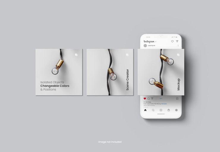 PSD maquete de postagem do instagram com modelo de interface e tela de celular de argila isolada em 3d render