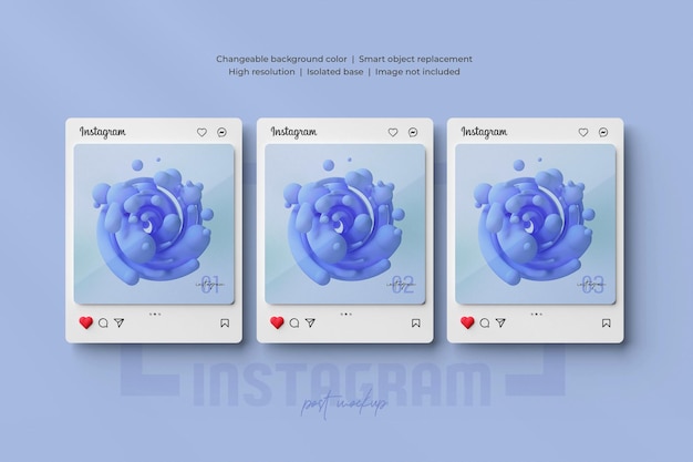 PSD maquete de postagem do instagram renderizada em 3d isolada