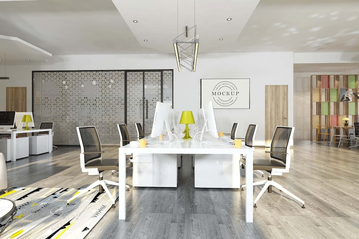 PSD maquete de pôster de moldura com renderização de sala interna