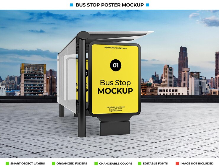 Maquete de propaganda de parada de ônibus na rua da cidade