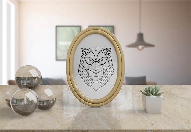 PSD maquete de quadro decorativo na mesa em casa