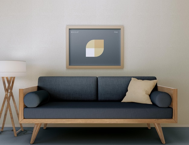 Maquete de quadro e sofá na sala de estar