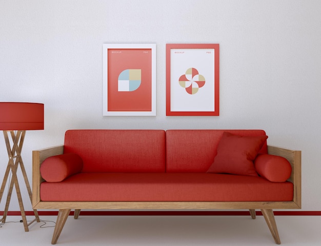 Maquete de quadro e sofá na sala de estar