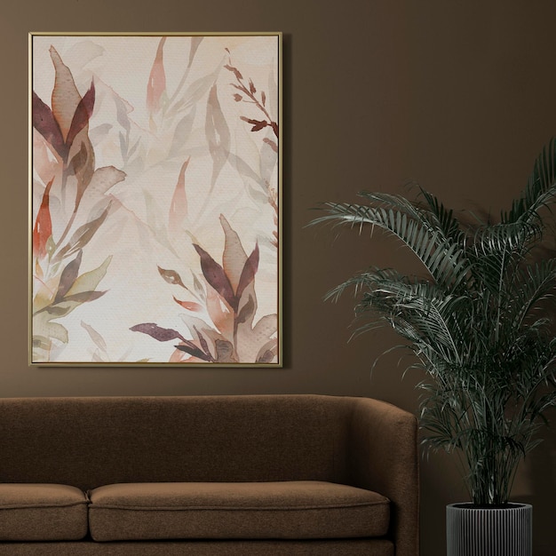 PSD maquete de quadro mínimo psd pintura floral pendurada na parede decoração da casa