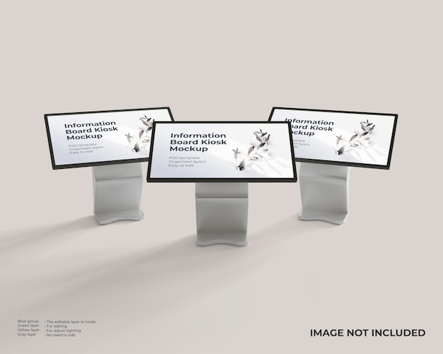 PSD maquete de quiosque de três placas de informações