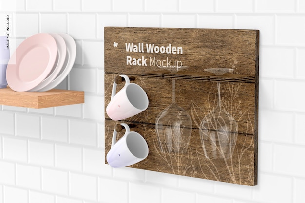Maquete de rack de madeira de parede, vista direita