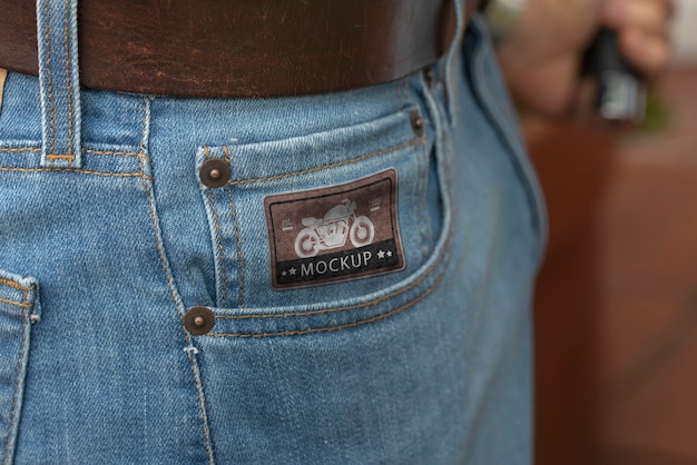PSD maquete de remendo de bolso jeans