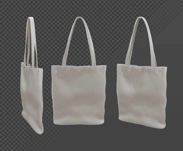 maquete de renderização 3D da visão em perspectiva da bolsa totebag branca lisa