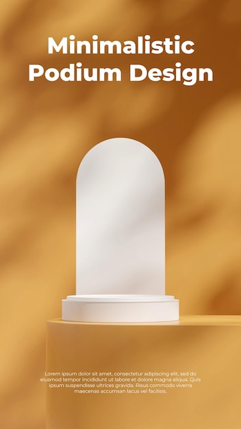 Maquete de renderização 3d de cena amarela brilhante de pódio branco e pano de fundo no layout de retrato