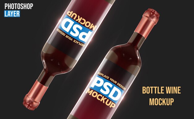 PSD maquete de renderização 3d de vinho de garrafa desing