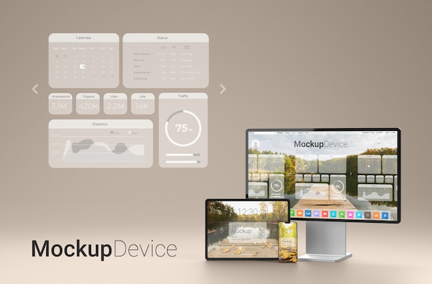 PSD maquete de renderização geométrica de dispositivos