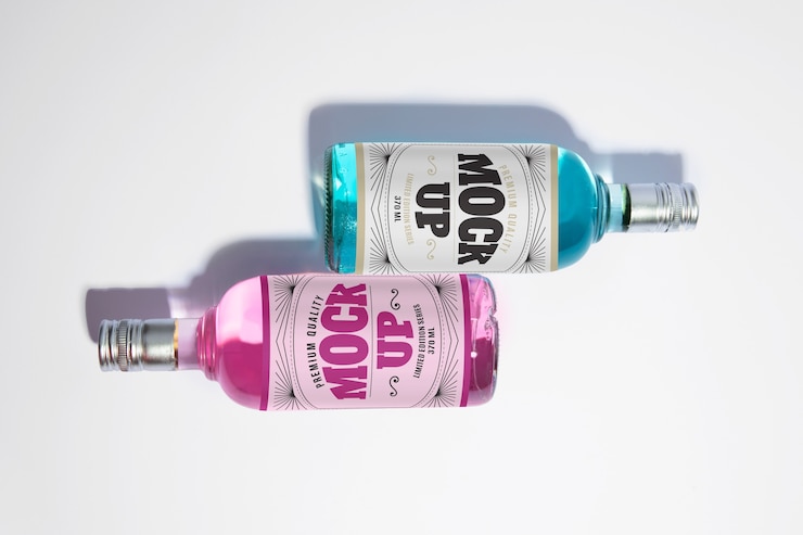 PSD maquete de rótulo de garrafa de gin