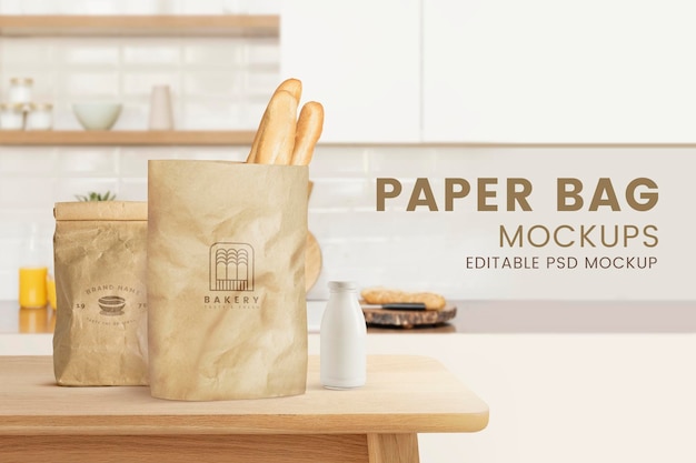 Maquete de sacola de papel de supermercado psd com logotipo de padaria