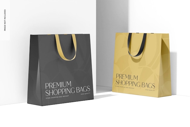 Maquete de sacolas de compras da loja, vista esquerda e direita