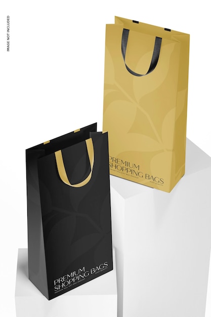 Maquete de sacolas de presente altas premium, vista de alto ângulo