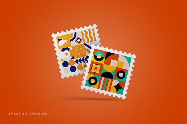 Maquete de selos quadrados flutuantes