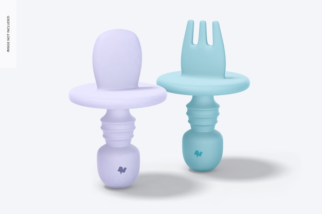 Maquete de silicone para bebê com garfo e colher