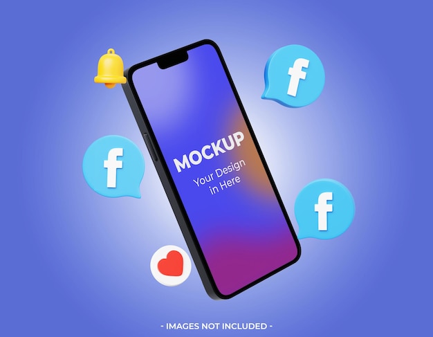 maquete de smartphone 3d com ícone do facebook