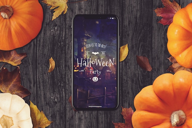 Maquete de smartphone com design de halloween